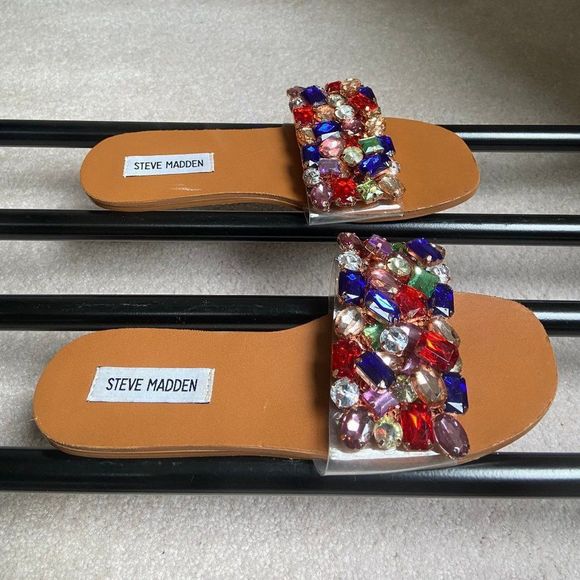 STEVE MADDEN Women Brionna Crystal Embellished Slide Sandals - NEW NWOB - Picture 6 of 8